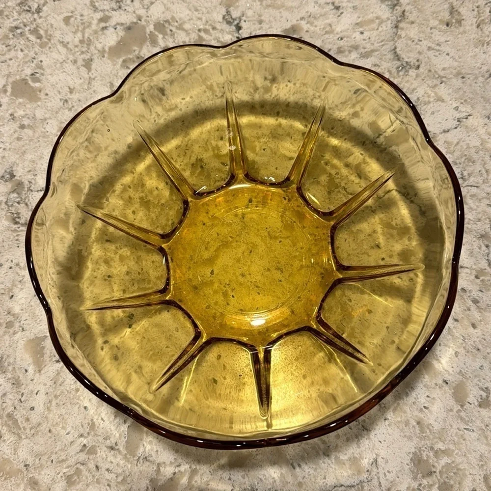 VINTAGE 1960’s~ANCHOR HOCKING~HONEY GOLD BOWL~ PANELED WITH SCALLOPED EDGE~G22